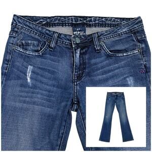 Y2K Genetic Denim Low Rise Flare Jeans 27 28x34 Mutated-Gene USA Embroidered